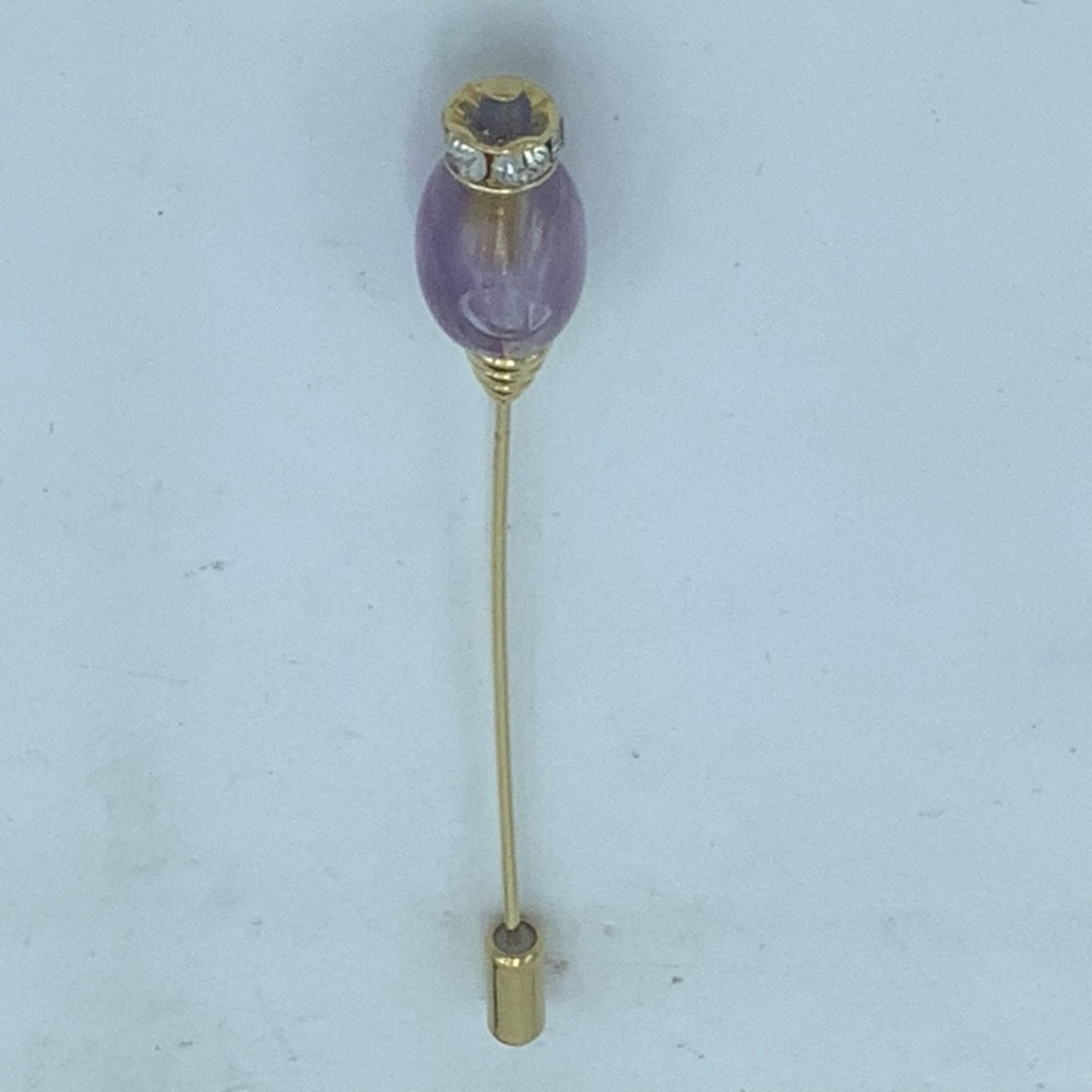 Lavender Glass and Rhinestone Topped Stick Pin - Picture 2 of 4
